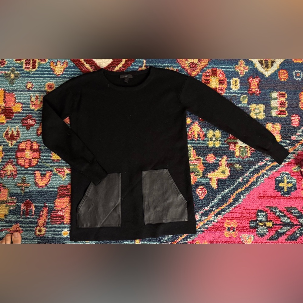 Jcrew leather and wool black sweater - XS